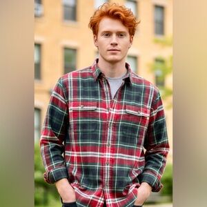 RALPH LAUREN Vintage 80s Green Red Plaid Cotton Flannel Shirt Medium